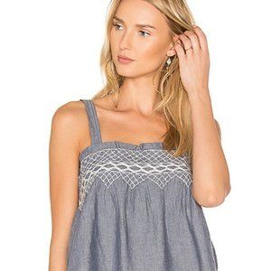 NWT $218 Current/Elliott Smocked Embroidered Tank Chambray Sz 2 (Med)